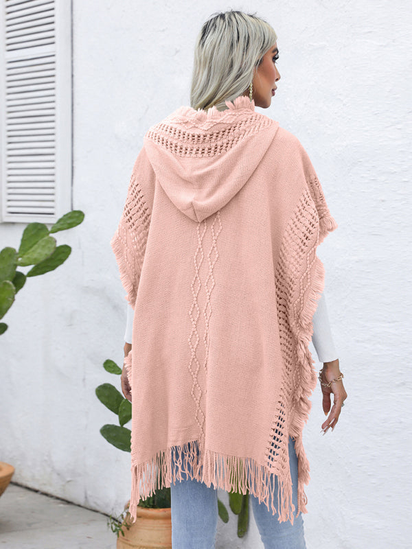 Blue Zone Planet | loose V-tie hooded pullover mid-length sweater vest cloak top jacket BLUE ZONE PLANET