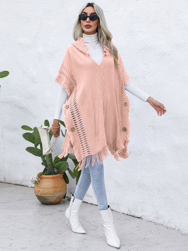 Blue Zone Planet | loose V-tie hooded pullover mid-length sweater vest cloak top jacket BLUE ZONE PLANET