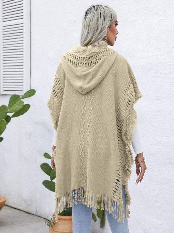Blue Zone Planet | loose V-tie hooded pullover mid-length sweater vest cloak top jacket BLUE ZONE PLANET
