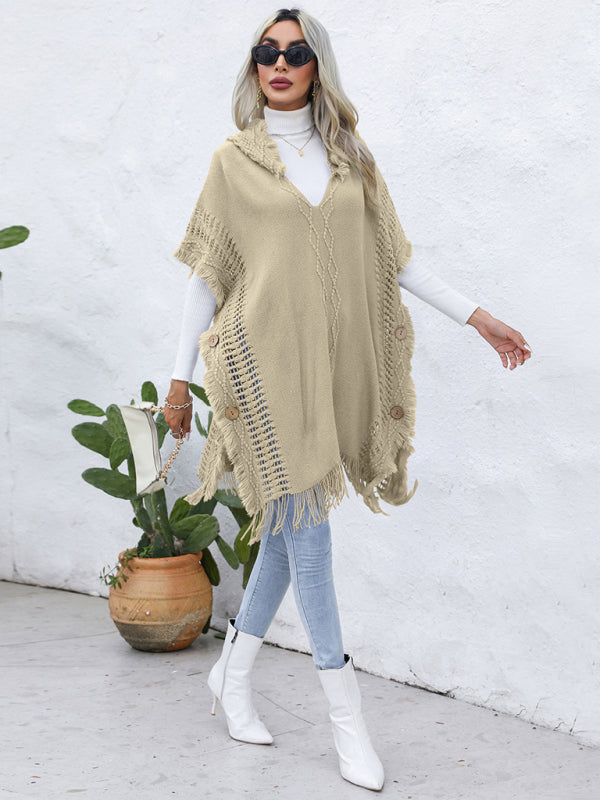 Blue Zone Planet | loose V-tie hooded pullover mid-length sweater vest cloak top jacket BLUE ZONE PLANET