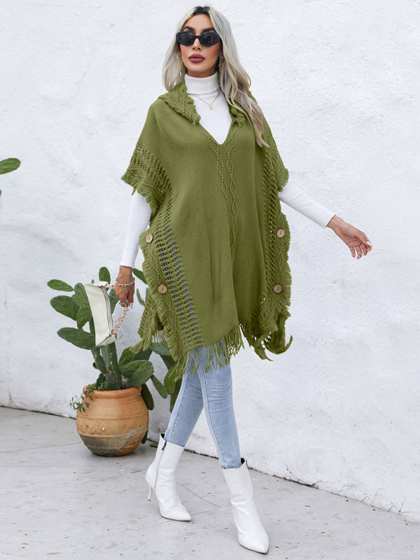 Blue Zone Planet | loose V-tie hooded pullover mid-length sweater vest cloak top jacket BLUE ZONE PLANET