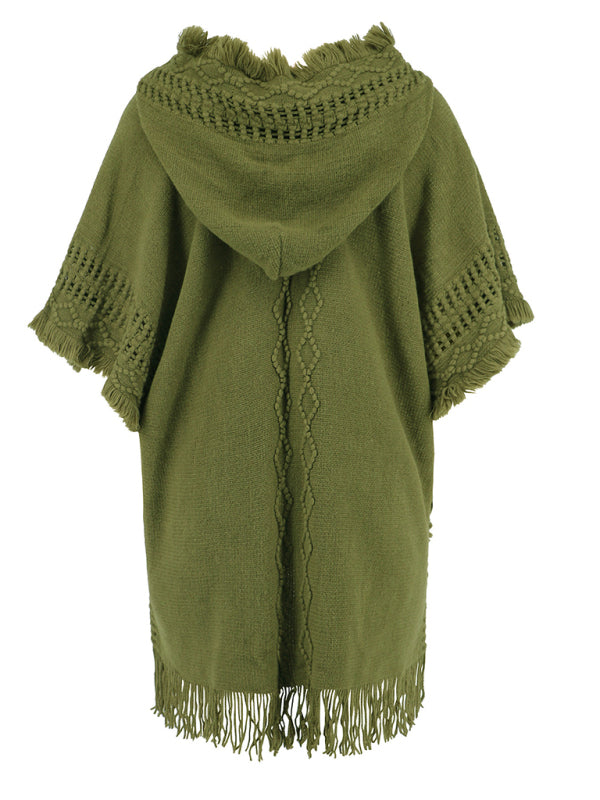 Blue Zone Planet | loose V-tie hooded pullover mid-length sweater vest cloak top jacket BLUE ZONE PLANET