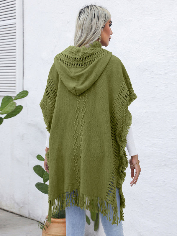 Blue Zone Planet | loose V-tie hooded pullover mid-length sweater vest cloak top jacket BLUE ZONE PLANET