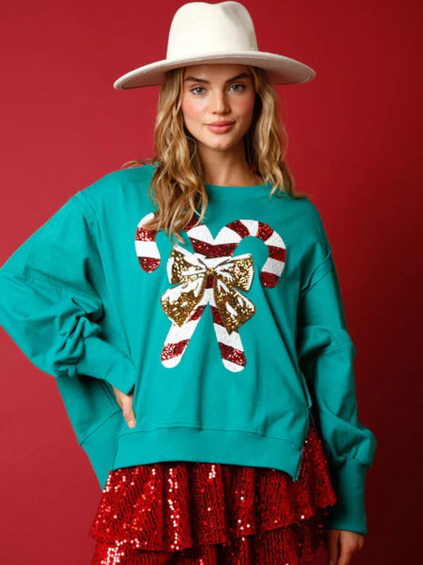 Women's sweet sequined thickened versatile top long-sleeved Christmas sweatshirt BLUE ZONE PLANET