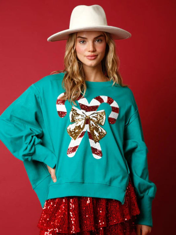 Women's sweet sequined thickened versatile top long-sleeved Christmas sweatshirt BLUE ZONE PLANET