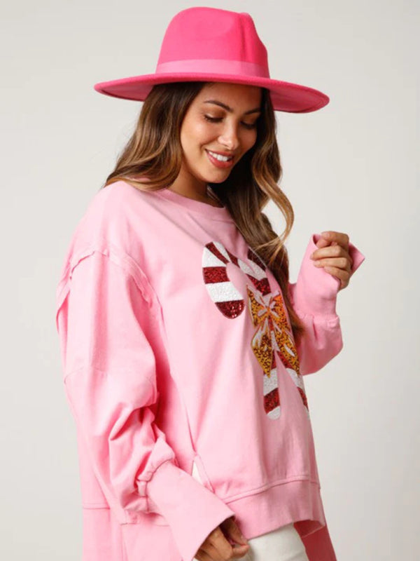 Women's sweet sequined thickened versatile top long-sleeved Christmas sweatshirt BLUE ZONE PLANET