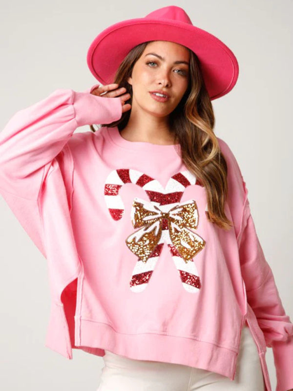 Women's sweet sequined thickened versatile top long-sleeved Christmas sweatshirt BLUE ZONE PLANET