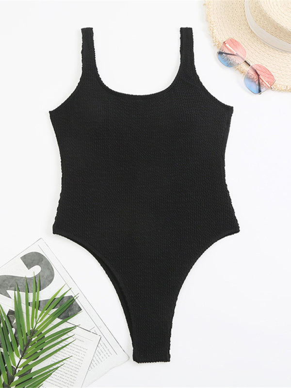 Candy Color Fluorescent Pleated Fabric One-Piece Swimsuit BLUE ZONE PLANET