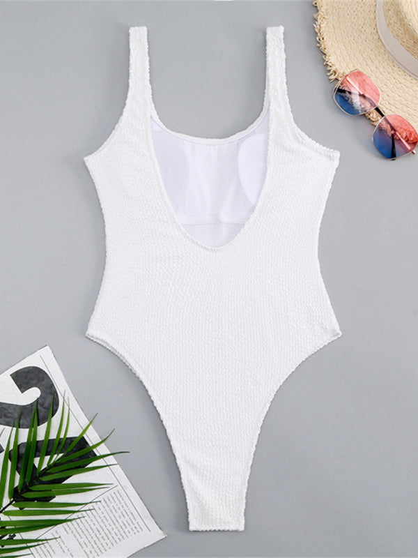 Candy Color Fluorescent Pleated Fabric One-Piece Swimsuit BLUE ZONE PLANET