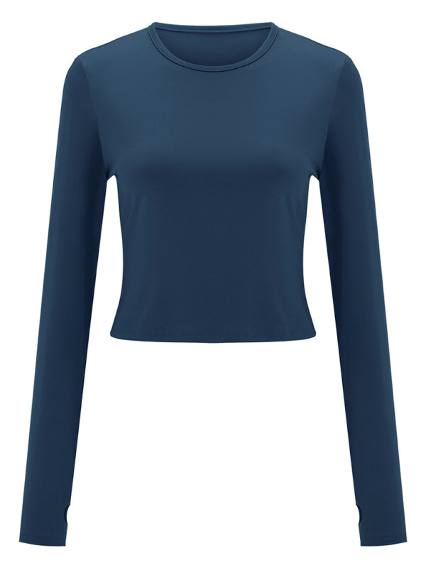 Women's solid color bottoming round neck T-shirt hot girl slimming long-sleeved top T-shirt kakaclo