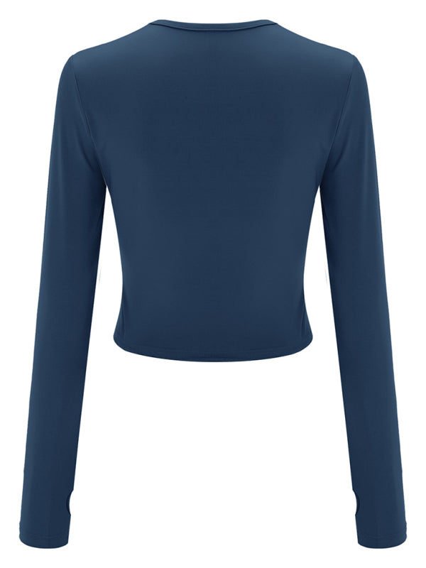 Women's solid color bottoming round neck T-shirt hot girl slimming long-sleeved top T-shirt kakaclo