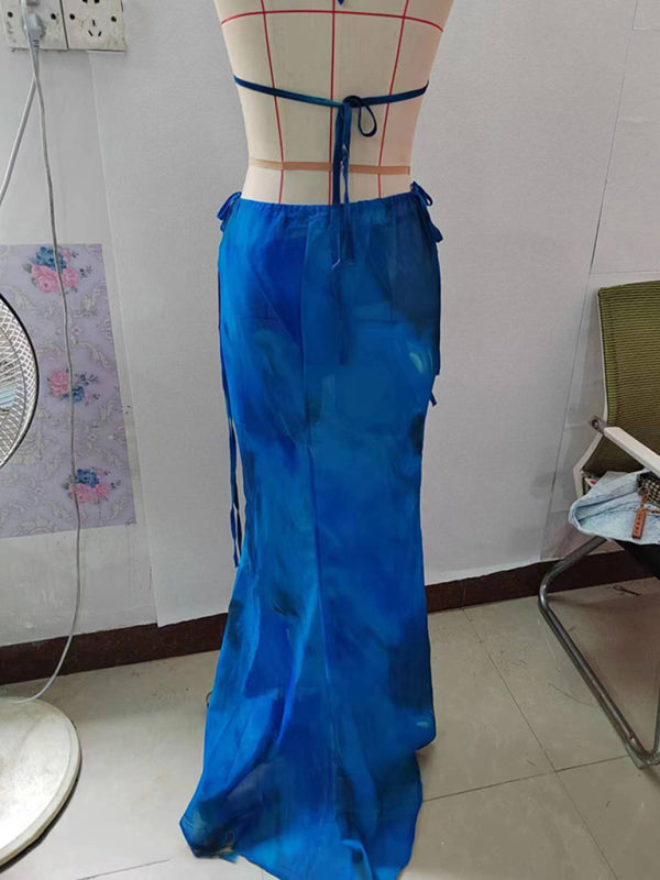 Women's new printed sexy bikini strappy skirt casual suit kakaclo