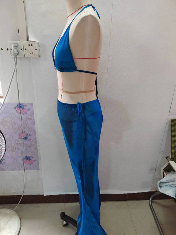 Women's new printed sexy bikini strappy skirt casual suit kakaclo