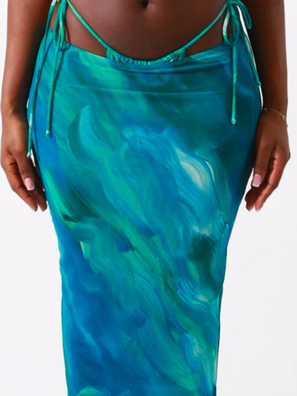 Women's new printed sexy bikini strappy skirt casual suit kakaclo