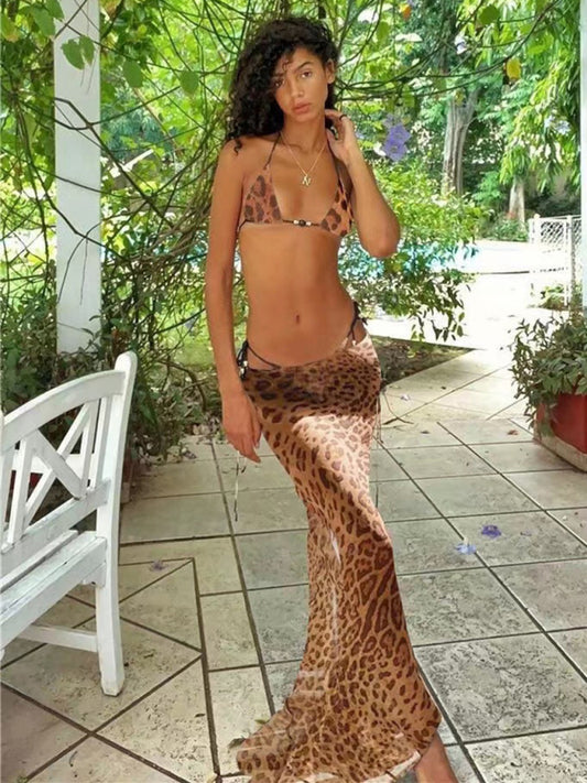 Women's new printed sexy bikini strappy skirt casual suit kakaclo