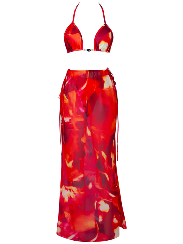 Women's new printed sexy bikini strappy skirt casual suit kakaclo