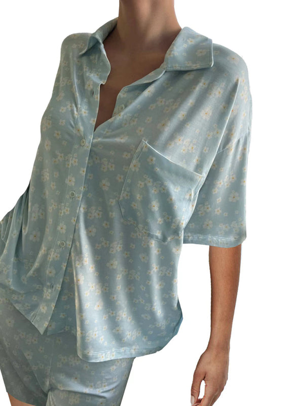 Blue Zone Planet | short-sleeved printed slit loose short-sleeved shorts suit BLUE ZONE PLANET