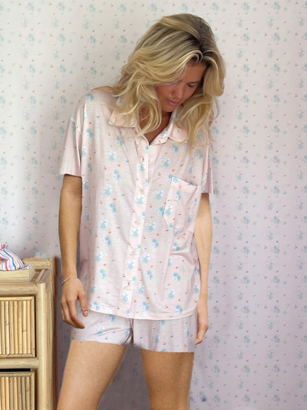 Blue Zone Planet | short-sleeved printed slit loose short-sleeved shorts suit BLUE ZONE PLANET
