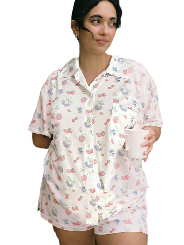 Blue Zone Planet | short-sleeved printed slit loose short-sleeved shorts suit BLUE ZONE PLANET