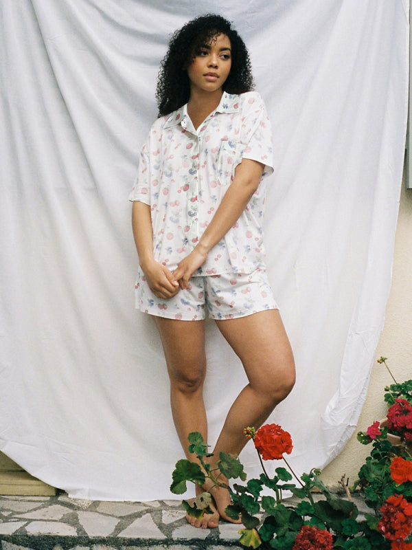 Blue Zone Planet | short-sleeved printed slit loose short-sleeved shorts suit BLUE ZONE PLANET