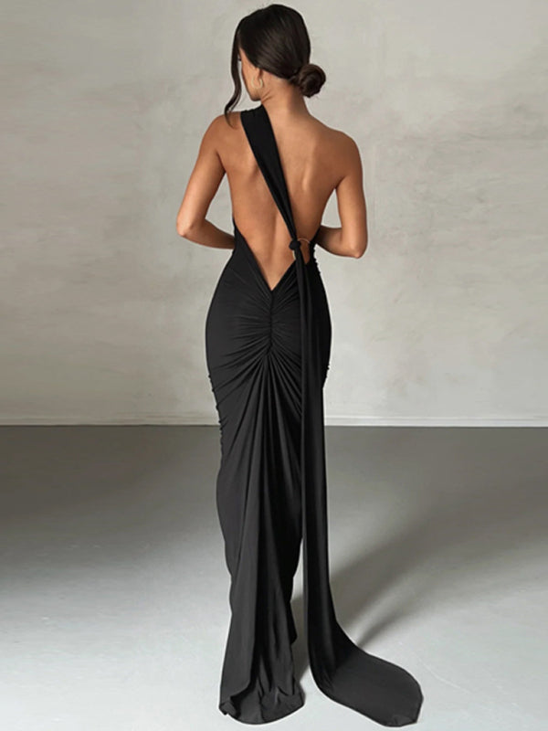 Blue Zone Planet | Backless pleated slim fit sleeveless dress BLUE ZONE PLANET
