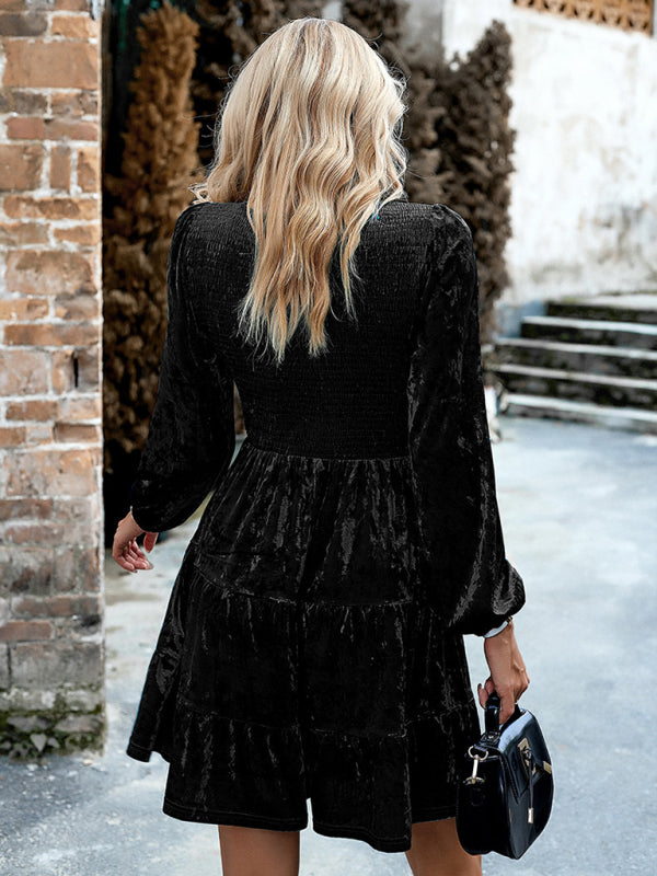 elegant round neck velvet dress BLUE ZONE PLANET