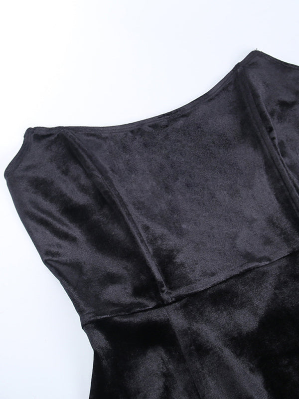 New style one-shoulder bow tube top two-piece fishbone slim mini prom dress BLUE ZONE PLANET