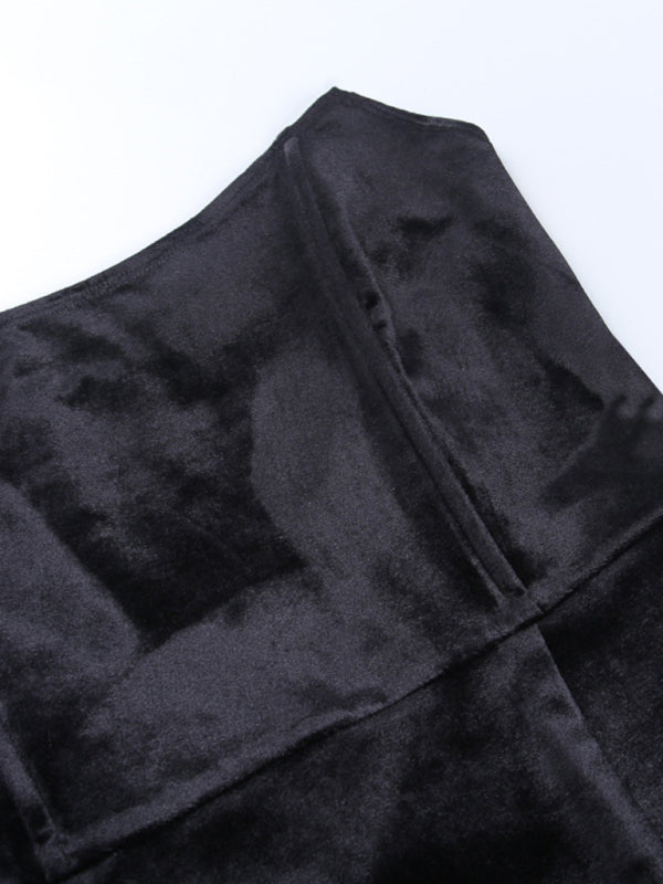 New style one-shoulder bow tube top two-piece fishbone slim mini prom dress BLUE ZONE PLANET