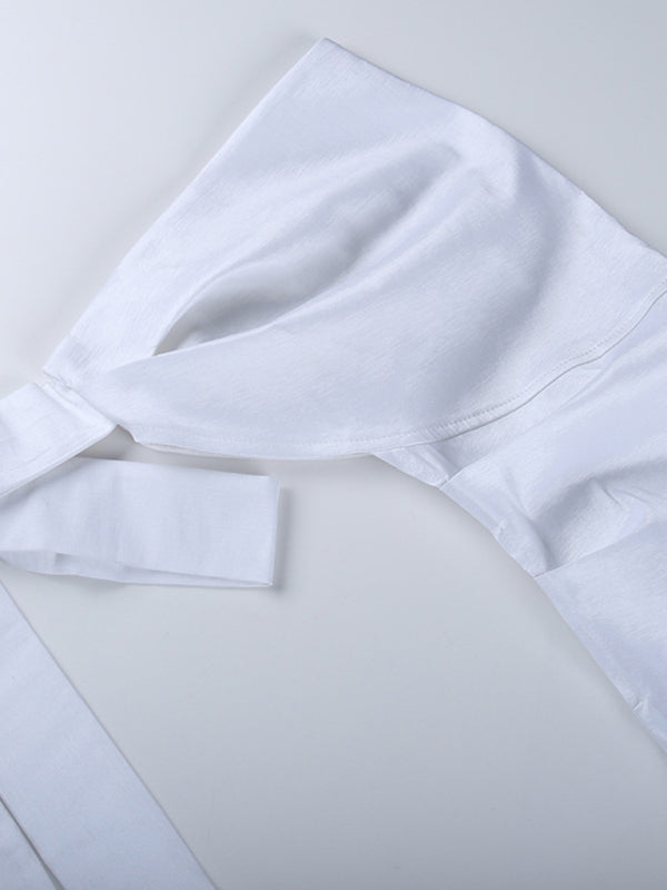 New style one-shoulder bow tube top two-piece fishbone slim mini prom dress BLUE ZONE PLANET