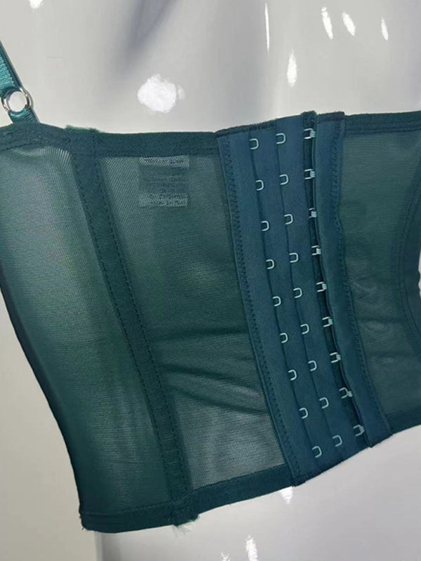 Isabella's Embroidered Lace Fishbone Spaghetti Strap Transparent Backless Tube Top kakaclo