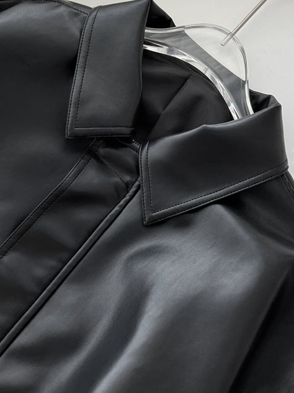 Blue Zone Planet | American retro loose silhouette lapel flight jacket leather jacket BLUE ZONE PLANET