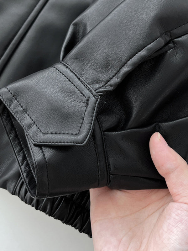 Blue Zone Planet | American retro loose silhouette lapel flight jacket leather jacket BLUE ZONE PLANET