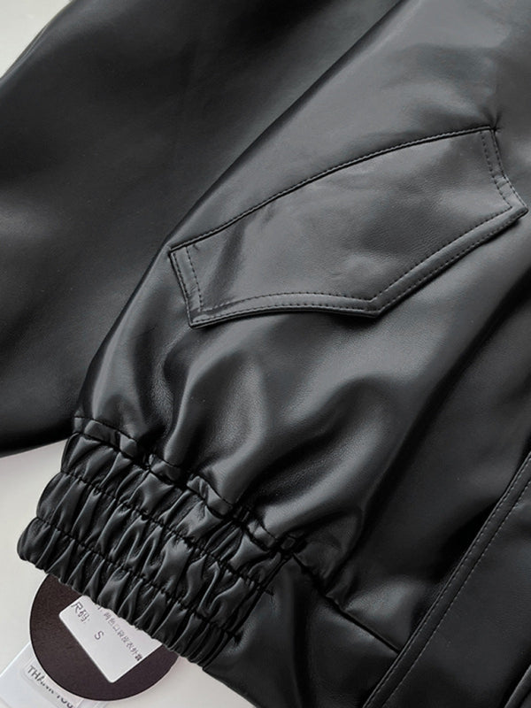 Blue Zone Planet | American retro loose silhouette lapel flight jacket leather jacket BLUE ZONE PLANET