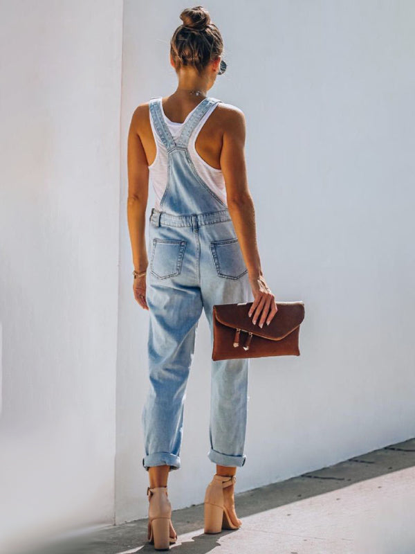 Blue Zone Planet |  Ella's Distressed mid-waist denim jumpsuit BLUE ZONE PLANET
