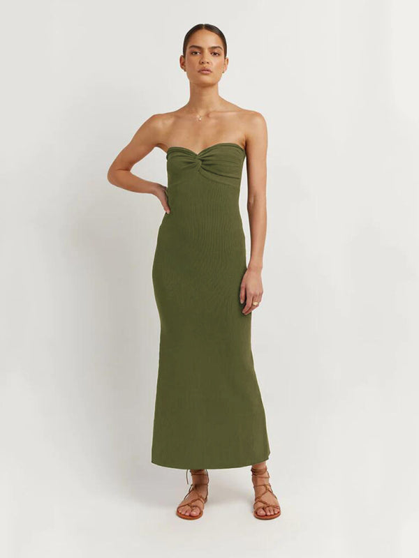 Blue Zone Planet | New style knitted cross strapless fashionable and sexy woolen dress kakaclo