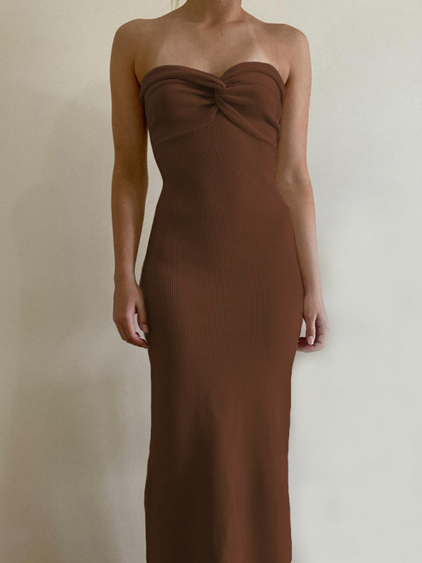 Blue Zone Planet | New style knitted cross strapless fashionable and sexy woolen dress kakaclo