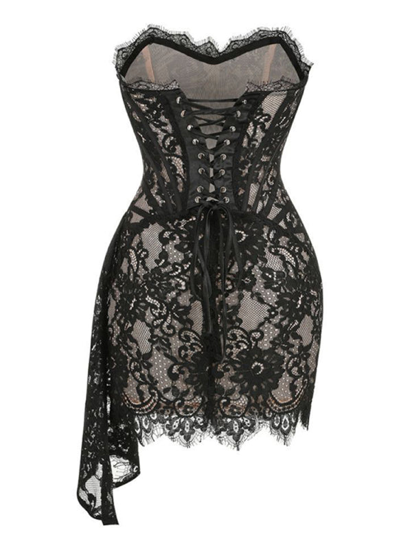 Blue Zone Planet | Women's Sexy Lace See-through Splicing Waist Tube Dress kakaclo