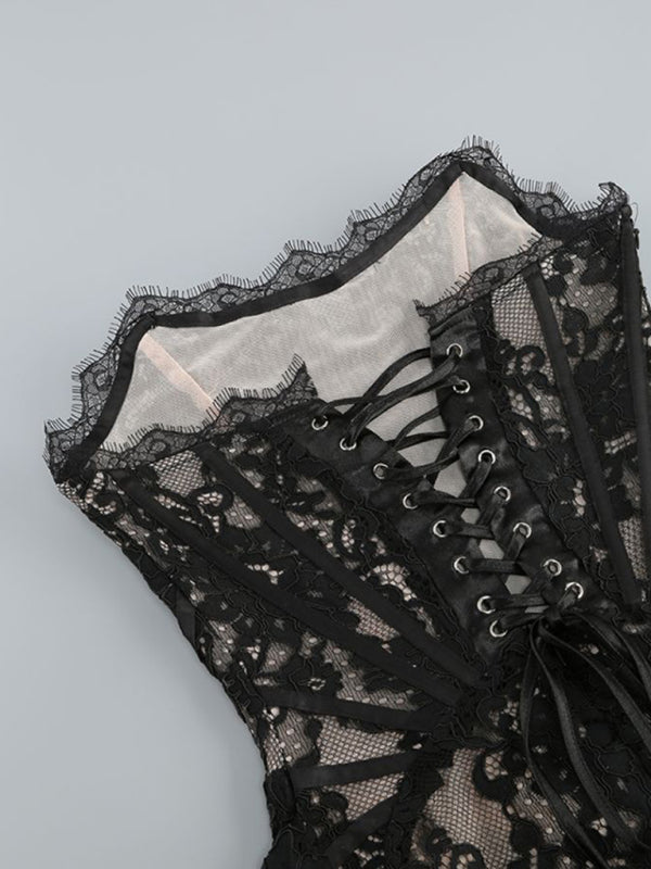Blue Zone Planet | Women's Sexy Lace See-through Splicing Waist Tube Dress kakaclo