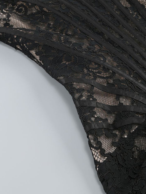 Blue Zone Planet | Women's Sexy Lace See-through Splicing Waist Tube Dress kakaclo