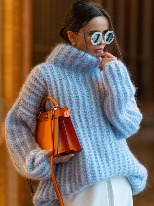 fashion fluffy long sleeve pullover sweater sweater BLUE ZONE PLANET