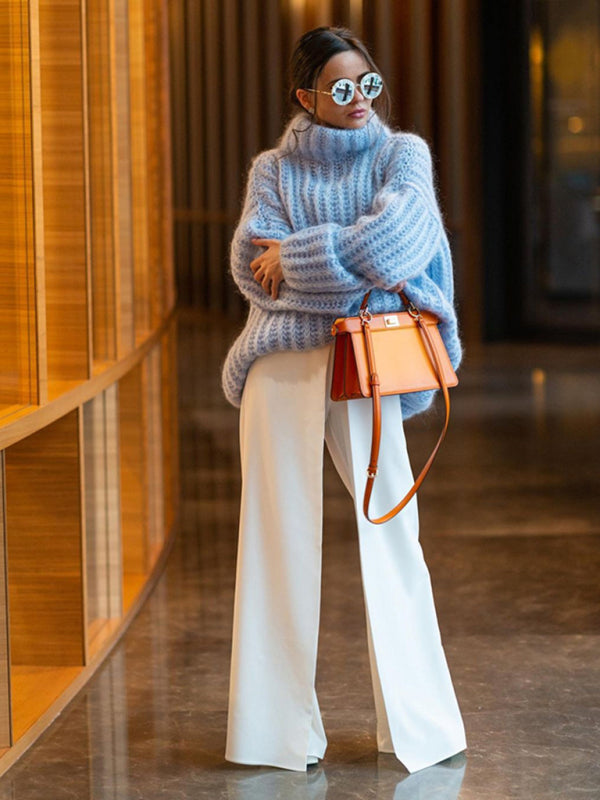 fashion fluffy long sleeve pullover sweater sweater BLUE ZONE PLANET