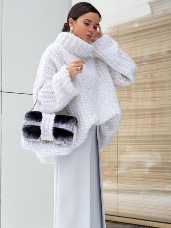 fashion fluffy long sleeve pullover sweater sweater BLUE ZONE PLANET