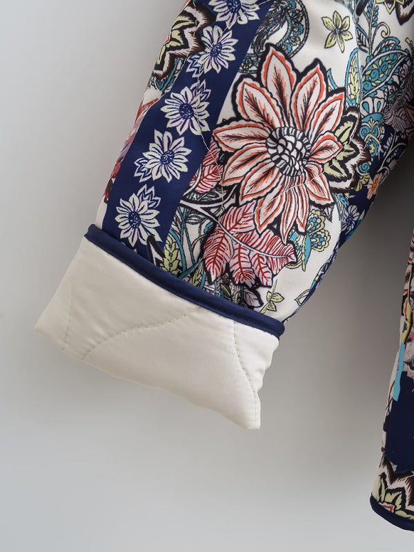 stand collar printed quilted jacket kakaclo