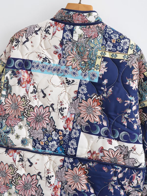 stand collar printed quilted jacket kakaclo