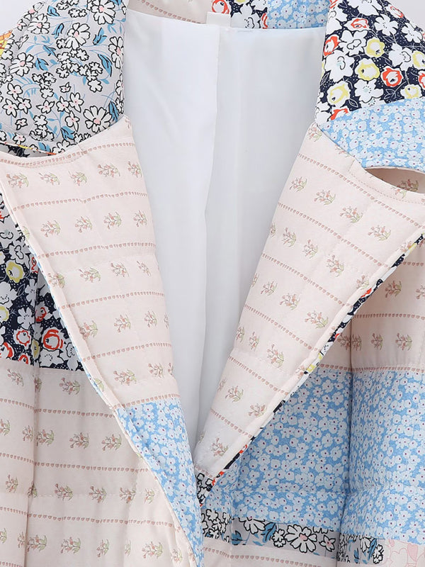 printed belted long quilted jacket kakaclo