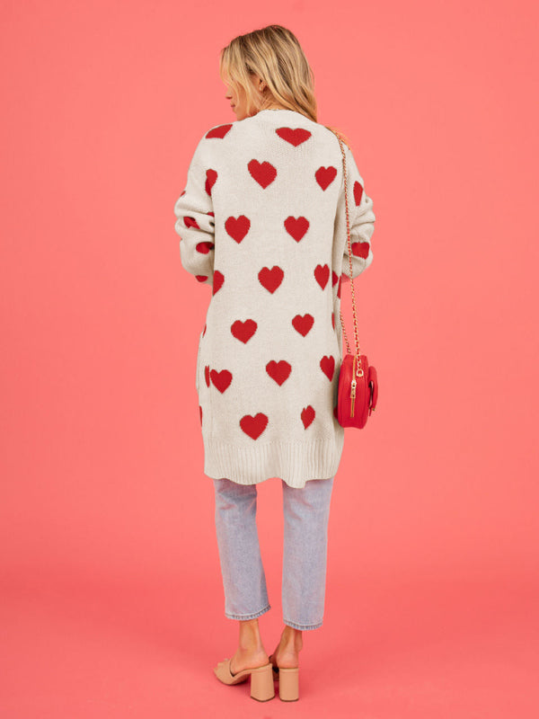 knitted love pocket V-neck mid-length cardigan kakaclo