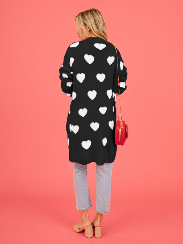 knitted love pocket V-neck mid-length cardigan kakaclo