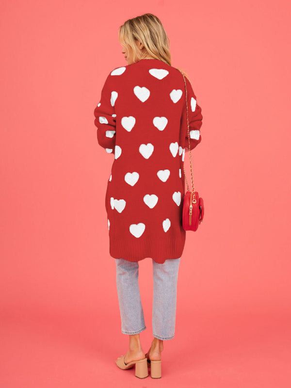 knitted love pocket V-neck mid-length cardigan kakaclo