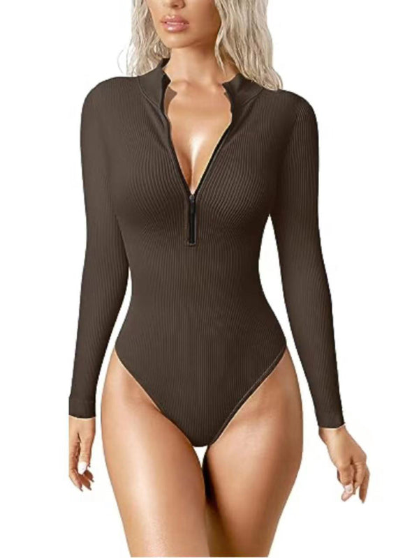 women's sexy Stand collar long sleeverbodysuit kakaclo