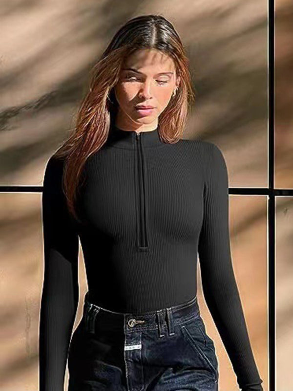 women's sexy Stand collar long sleeverbodysuit kakaclo